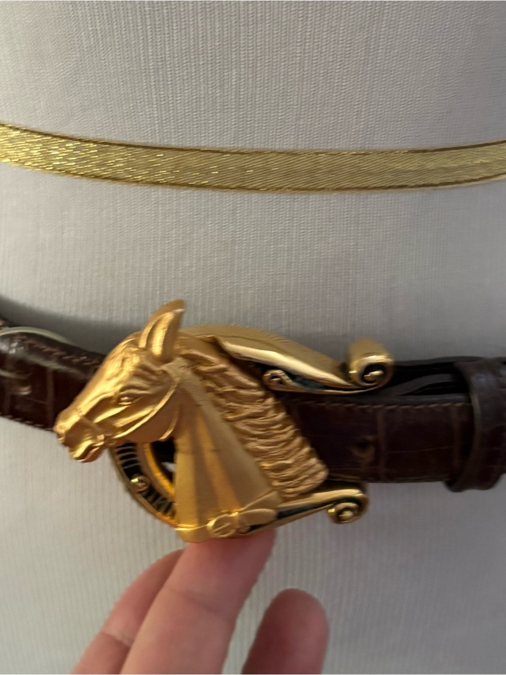 Vintage Vincenza Gold Horsehead Buckle Brown Leather Women's Belt Sz 32